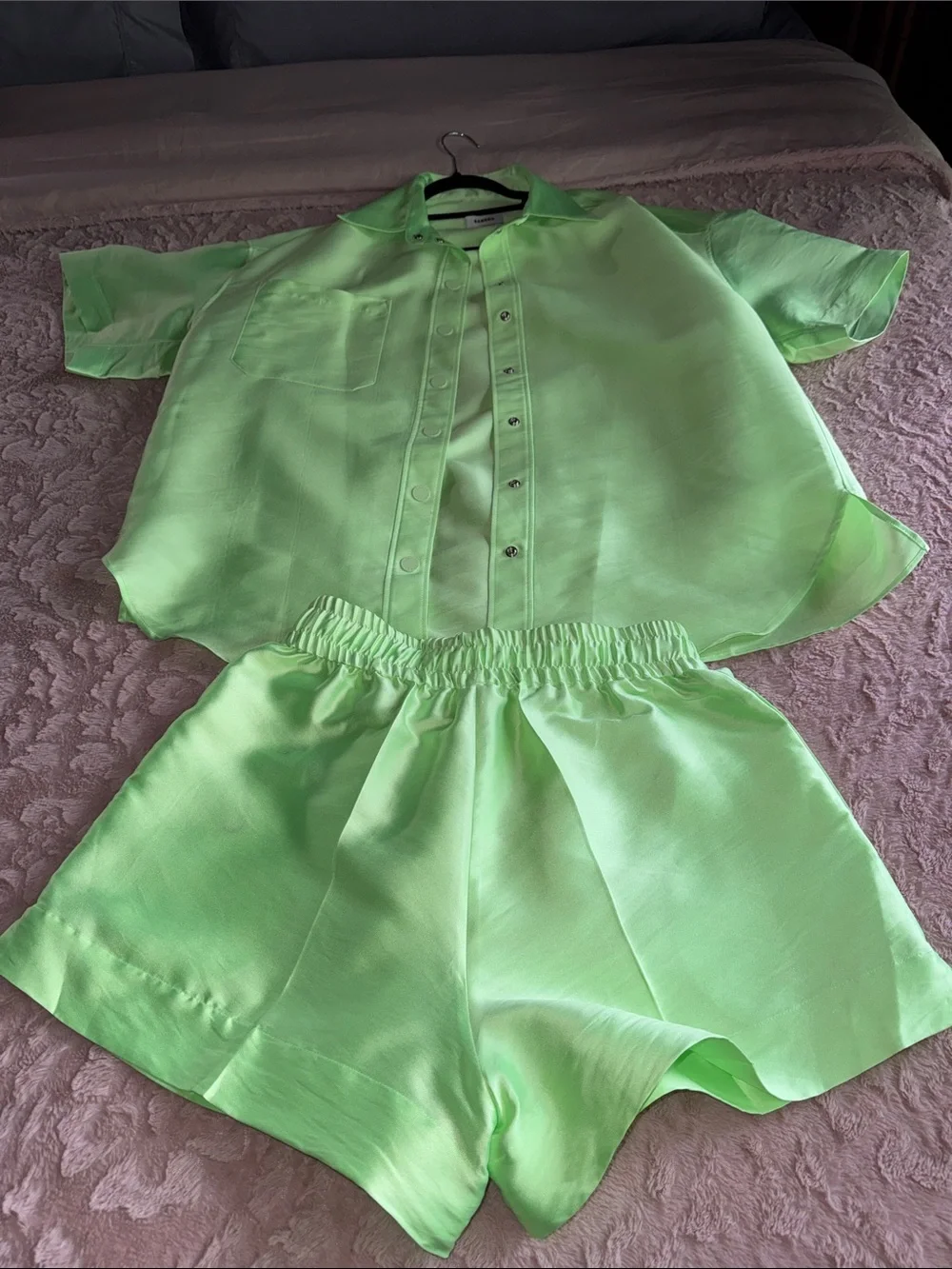 Sandro Neon Green Elastic Waist Shorts Set